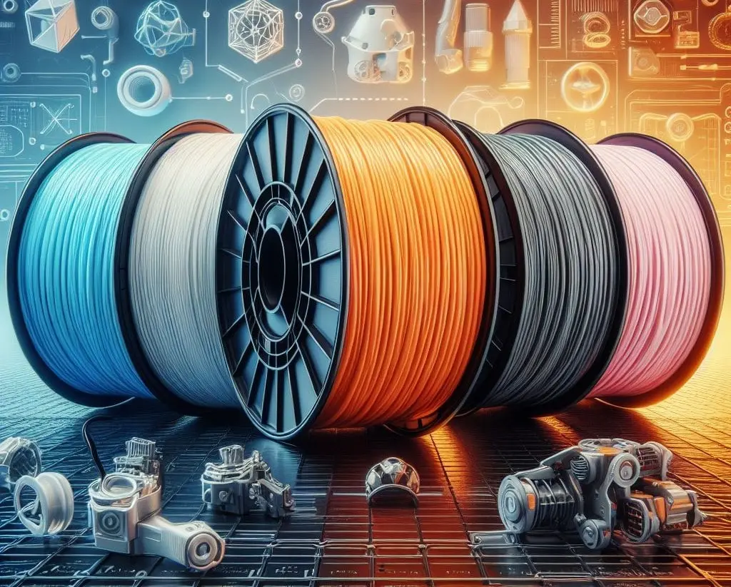 Cinco tipos de filamentos más usados en impresión 3D.