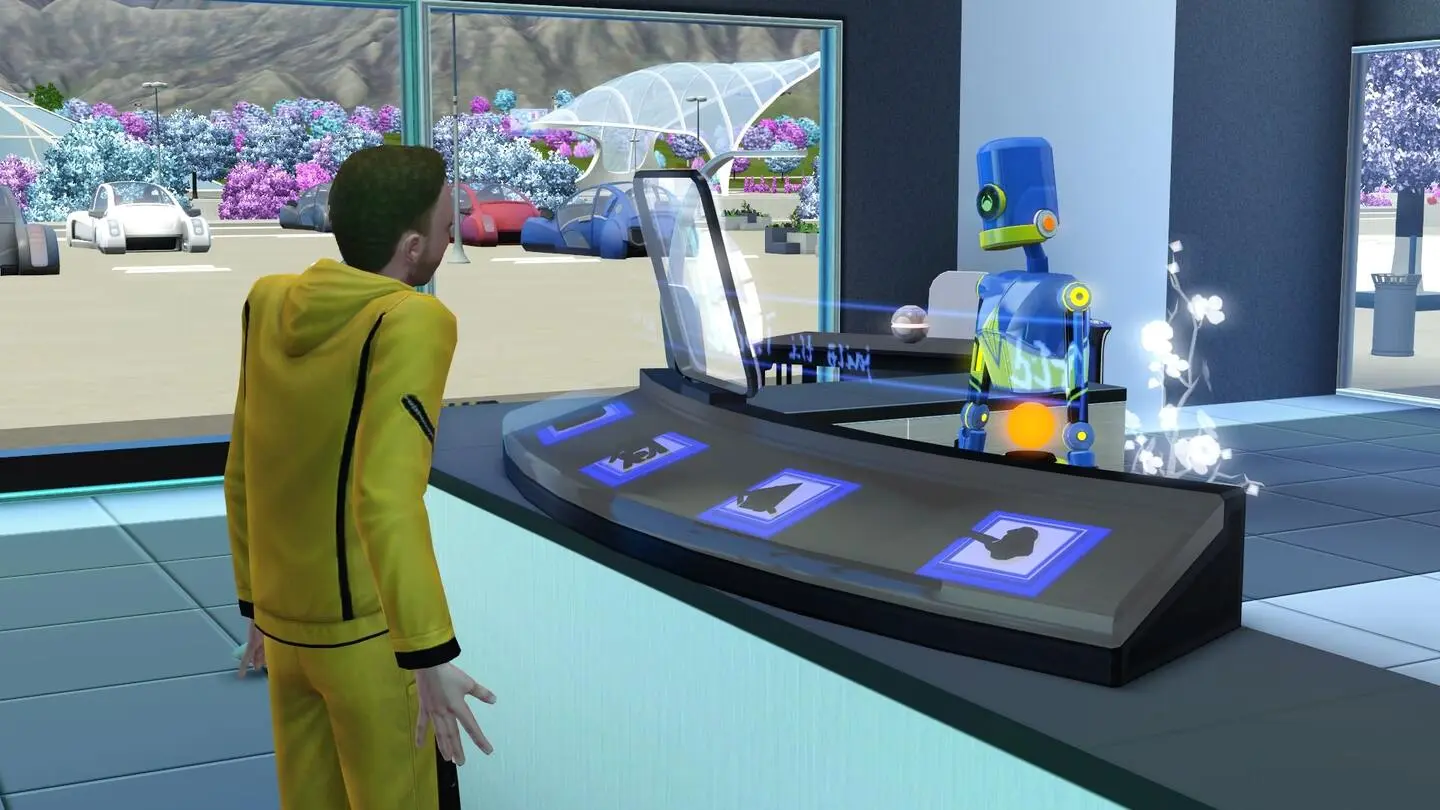 Robot atendiendo en Los Sims 3.