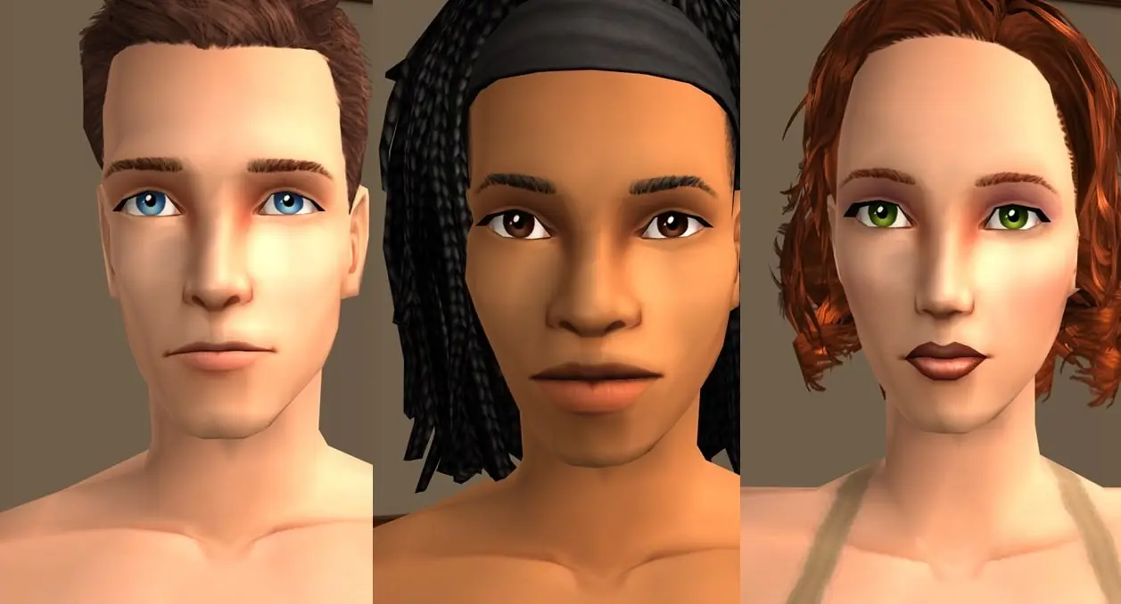 Rostros de Los Sims 2 con el Mod de Moonfruit.